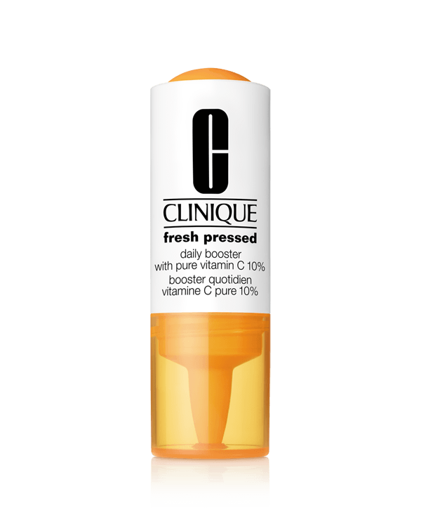 Clinique Fresh Pressed™ Daily Booster with Pure Vitamin C 10%, Potenciador ultra eficiente para usarlo junto a tu humectante favorito Clinique. Ilumina, empareja y retexturiza la piel en solo 7 días.
