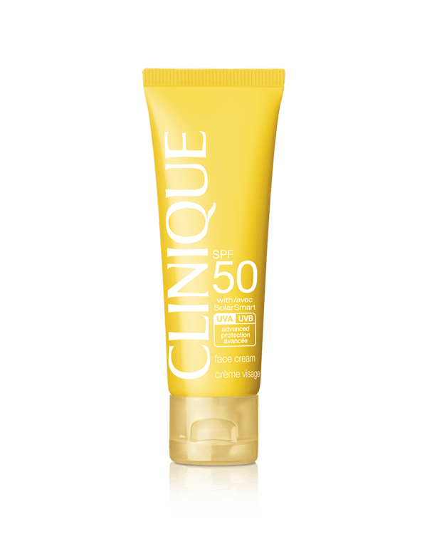 Clinique Sun SPF 50 Sunscreen Face Cream, Con protección y reparación SolarSmart. Potente protección contra los rayos UVA/UVB. Libre de aceite.