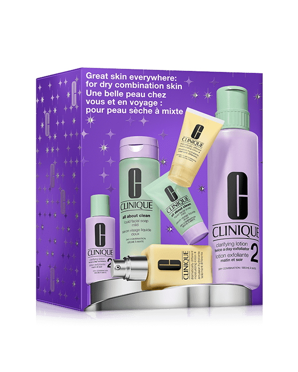 F25 3-STEP SET I/II, Los tres pasos exclusivos de Clinique para una piel radiante: un set para casa y otro de viaje. Personalizado para pieles más secas.