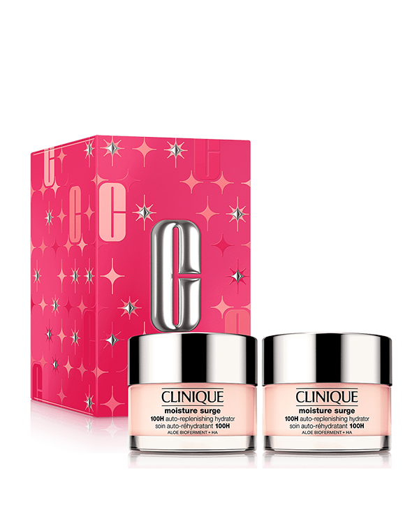 Set para el Cuidado de la Piel Moisture Surge Dúo Set, Hidratante facial en gel, libre de aceites y fragancias, con biofermento de aloe y ácido hialurónico para una hidratación instantánea que calma la piel en 3 segundos. Incluye 2 cremas Moisture Surge™ 100H, ideales para una piel fresca y revitalizada.