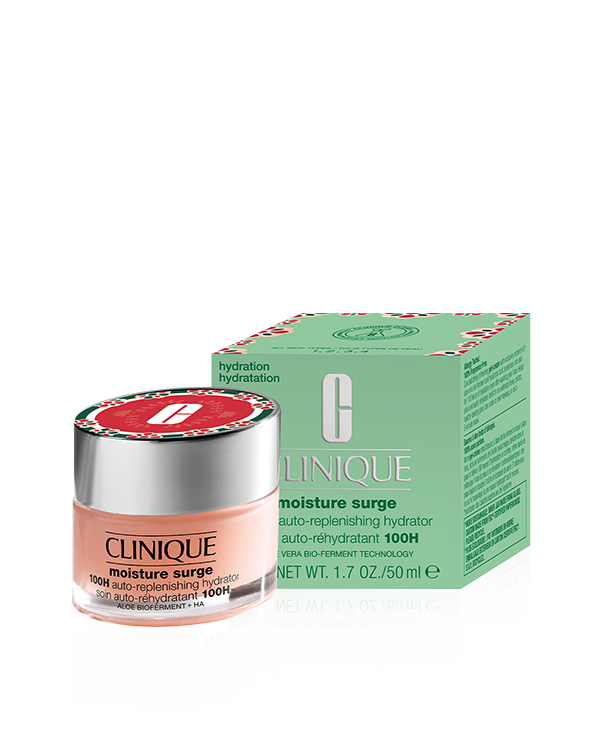 Gel hidratante Moisture Surge™ 100H Auto-Replenishing Hydrator Edición Especial, <strong data-start="50" data-end="87">Hidratación intensiva y duradera.</strong><br data-start="87" data-end="90"> Con biofermento de aloe, ácido hialurónico y vitaminas C y E, esta fórmula calma, protege y mantiene la piel hidratada hasta por 100 horas.